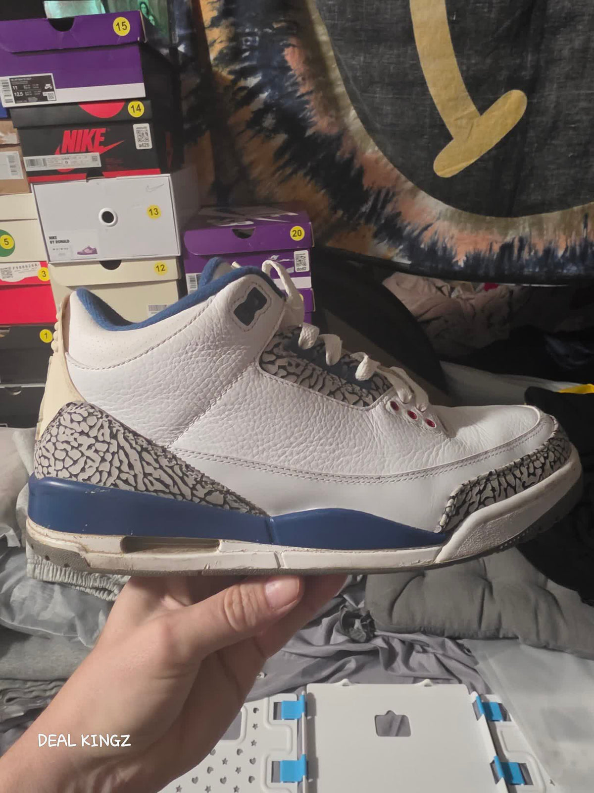 Jordan 3 Retro True Blue 2011 Men's 11.5 Used Good Yellow #21