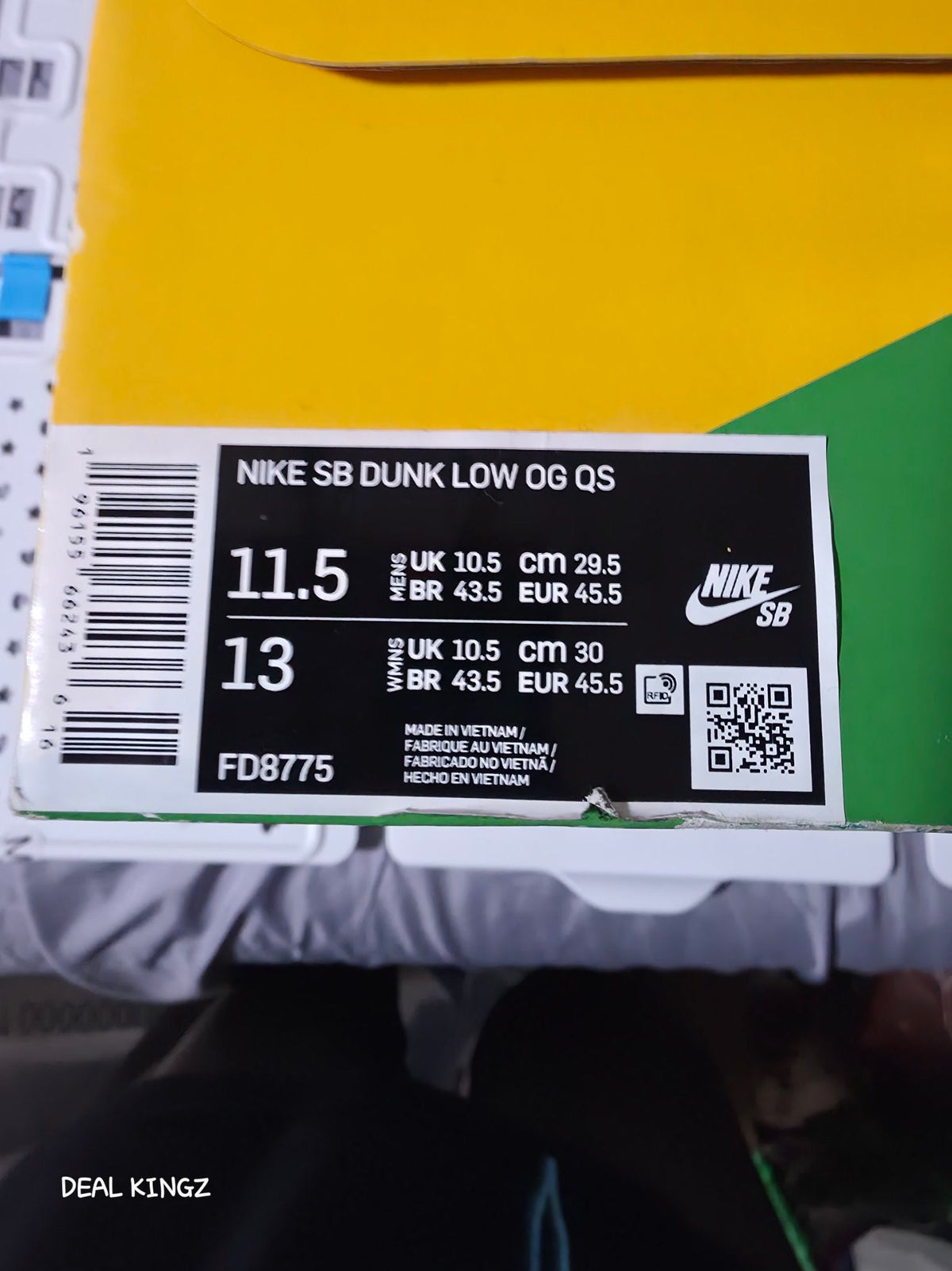 Nike SB Dunk Low x HUF 'San Francisco' Men's 11.5 Worn Once Yellow #42