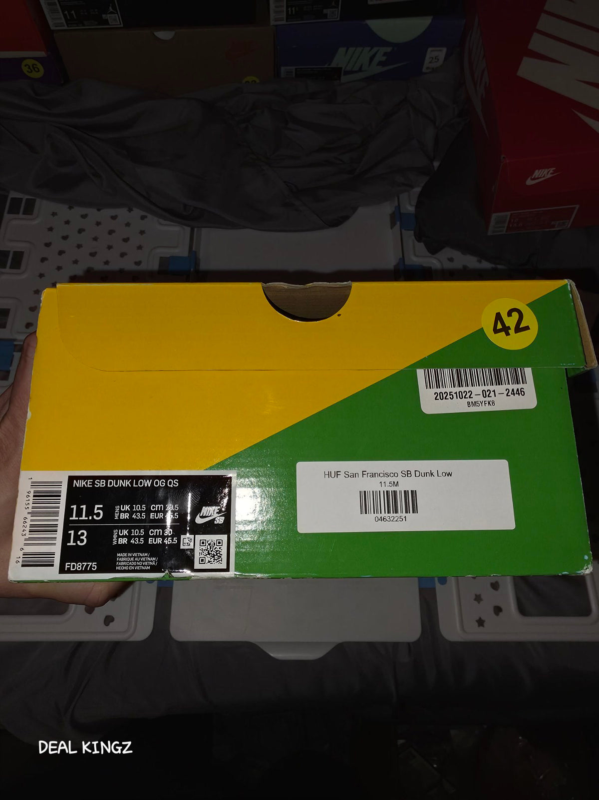 Nike SB Dunk Low x HUF 'San Francisco' Men's 11.5 Worn Once Yellow #42