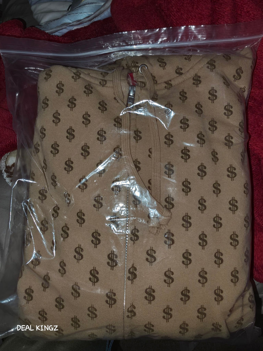 Supreme God Over Money Zip Up Hooded Sweatshirt Tan XXL FW26 New With Tags