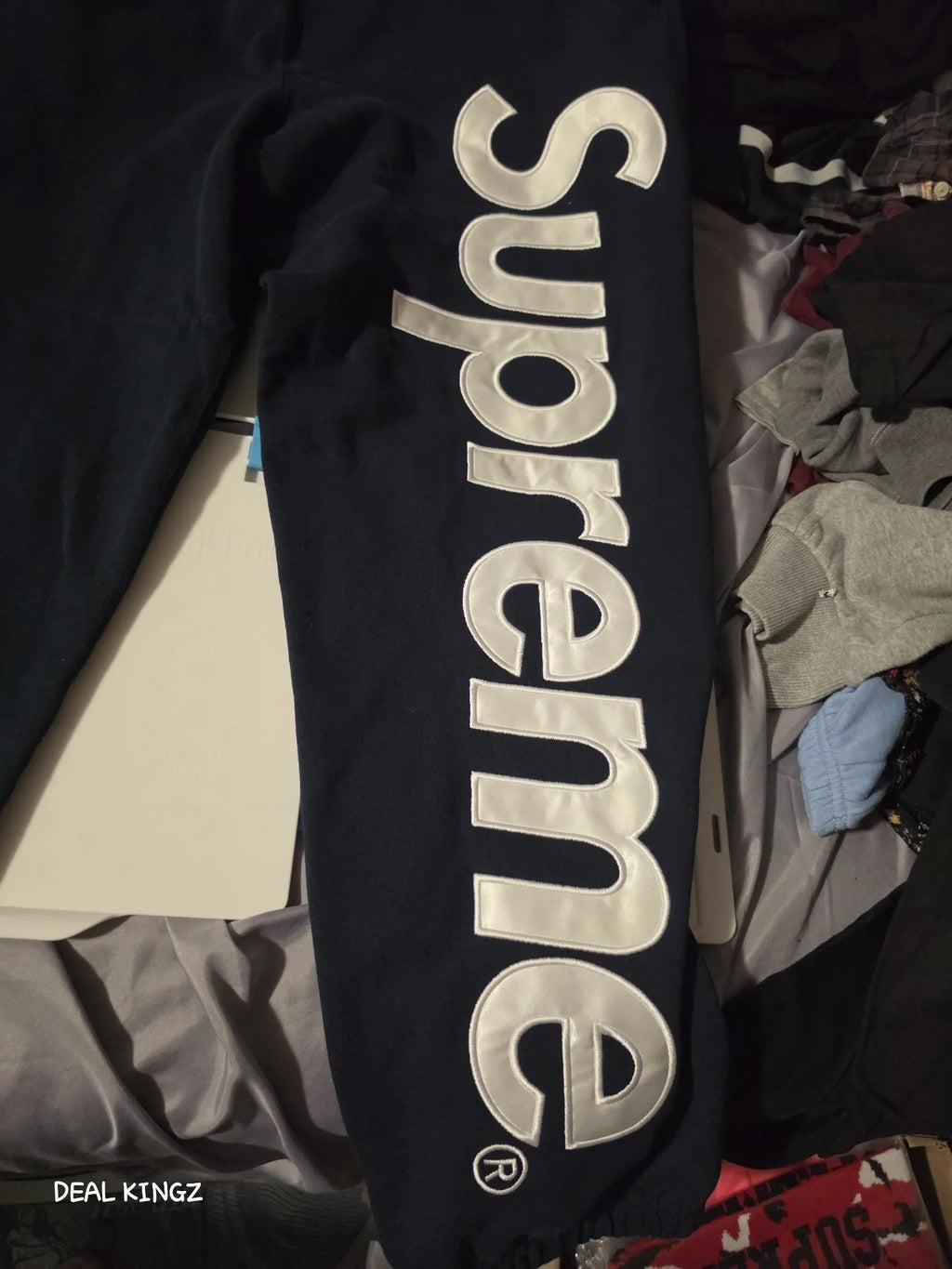 Supreme Satin Applique Sweatpant – Navy, Size XL