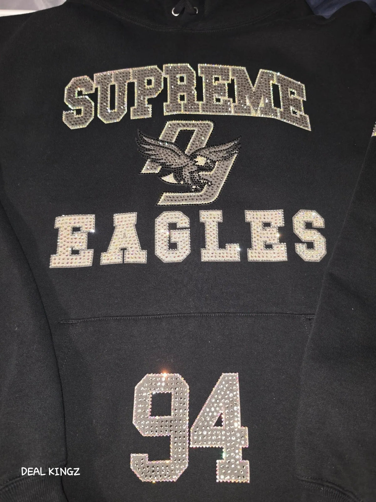 Supreme Rhinestone Eagle Hoodie – Black, Size XL