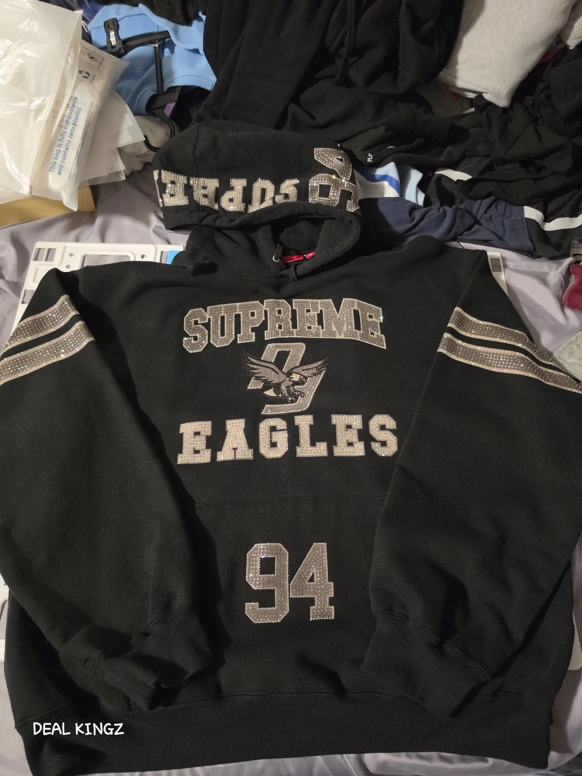 Supreme Rhinestone Eagle Hoodie – Black, Size XL