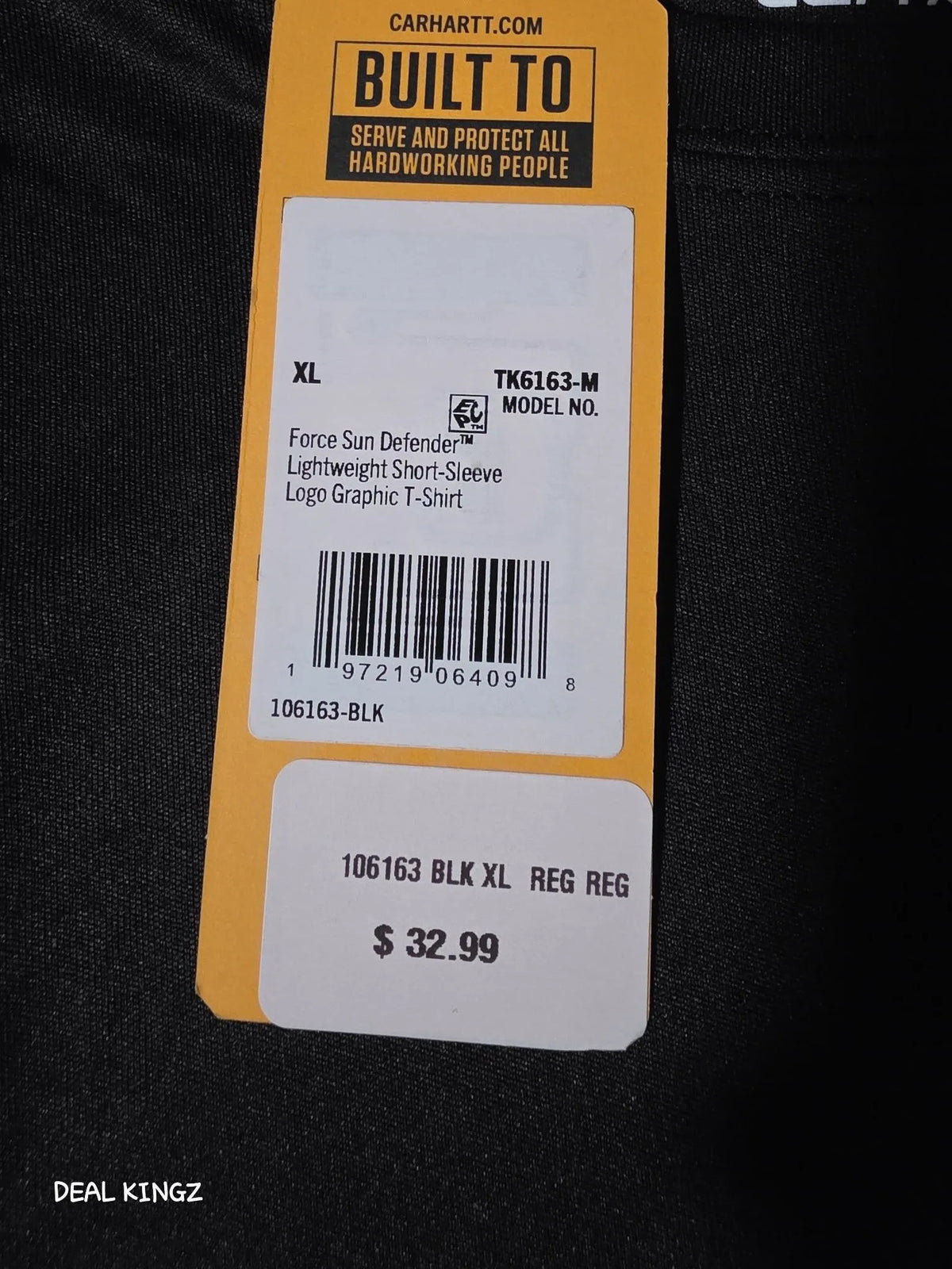 Carhartt Force Sun Defender Tee – Black, Size XL