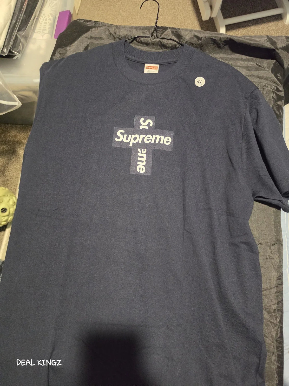 Supreme Cross Box Logo Tee – Navy, Size XL