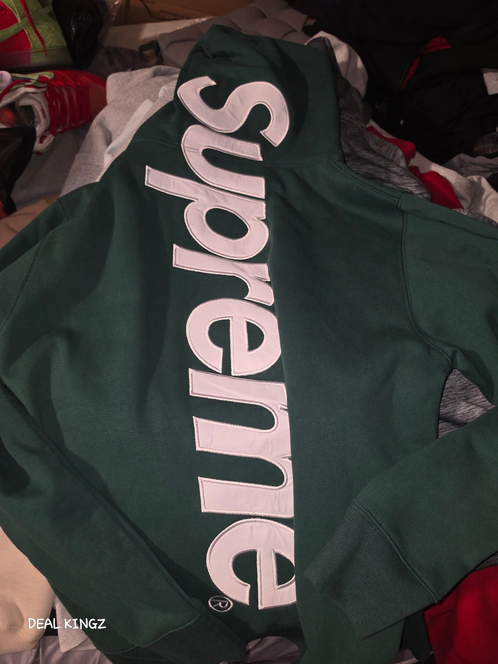 Supreme Satin Appliqué Hooded Sweatshirt Dark Green M FW24 New