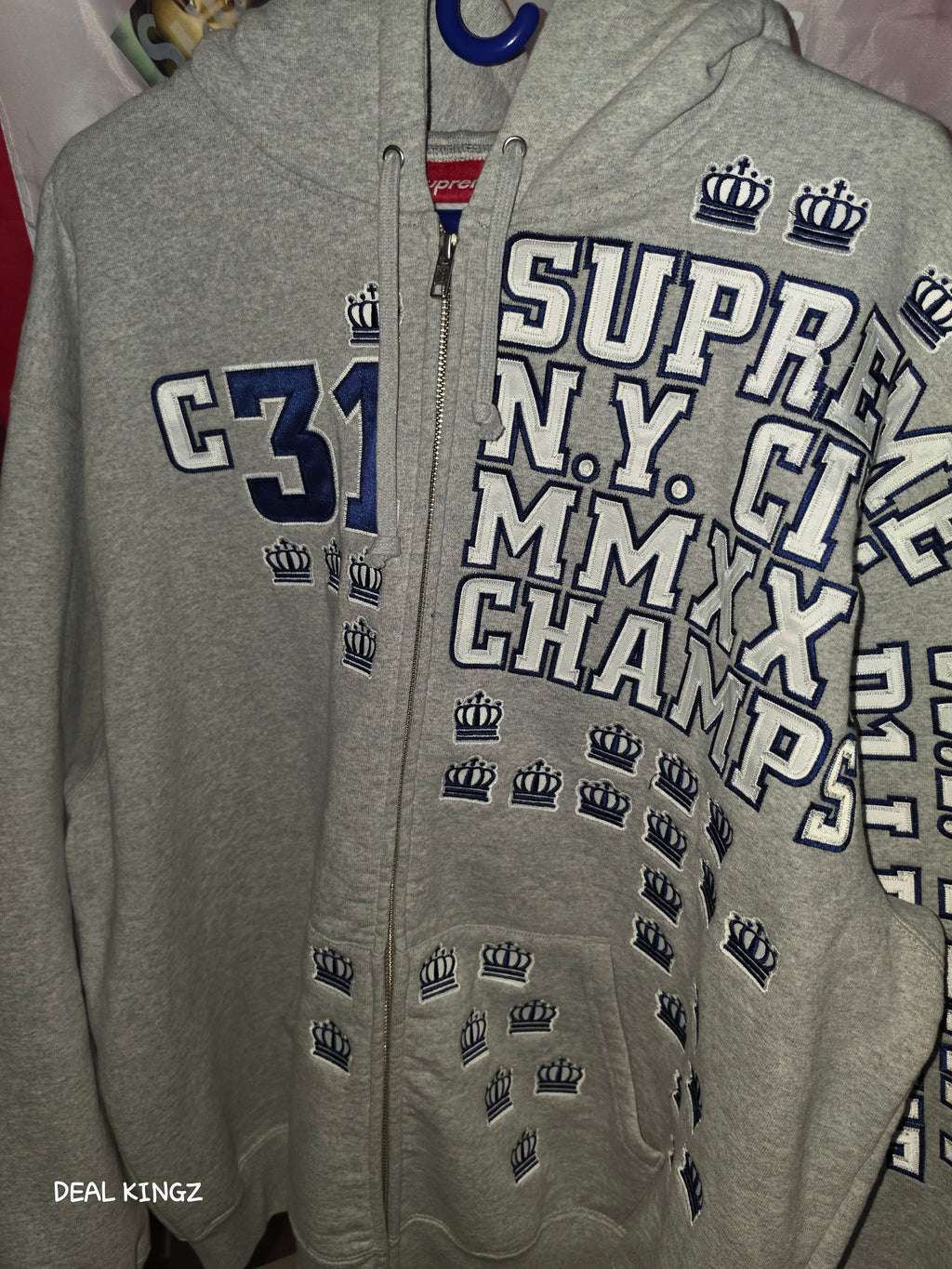 Supreme League Champs Zip Up Hooded Sweatshirt FW25 Heather Grey XL New
