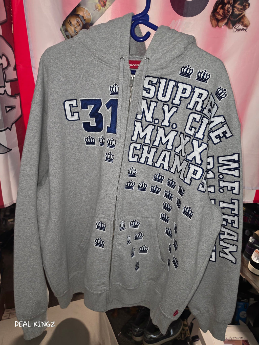 Supreme League Champs Zip Up Hooded Sweatshirt FW25 Heather Grey XL New
