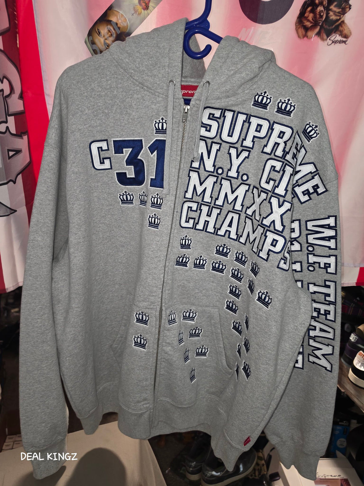 Supreme League Champs Zip Up Hooded Sweatshirt FW25 Heather Grey XL New