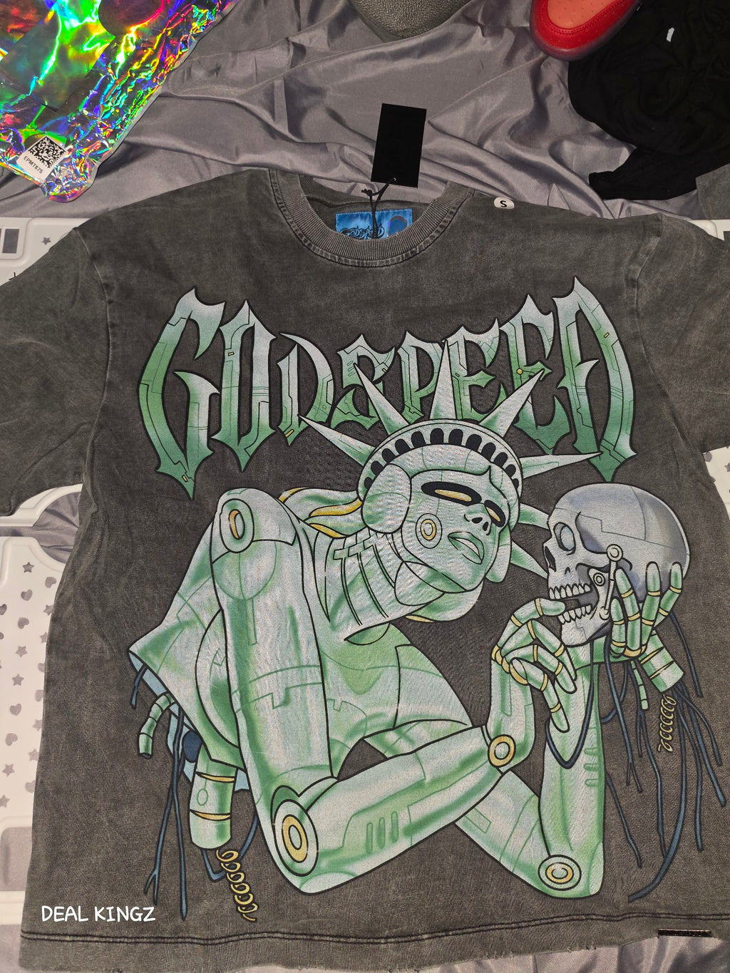Godspeed Robotic Statue of Liberty Tee Washed Grey S New