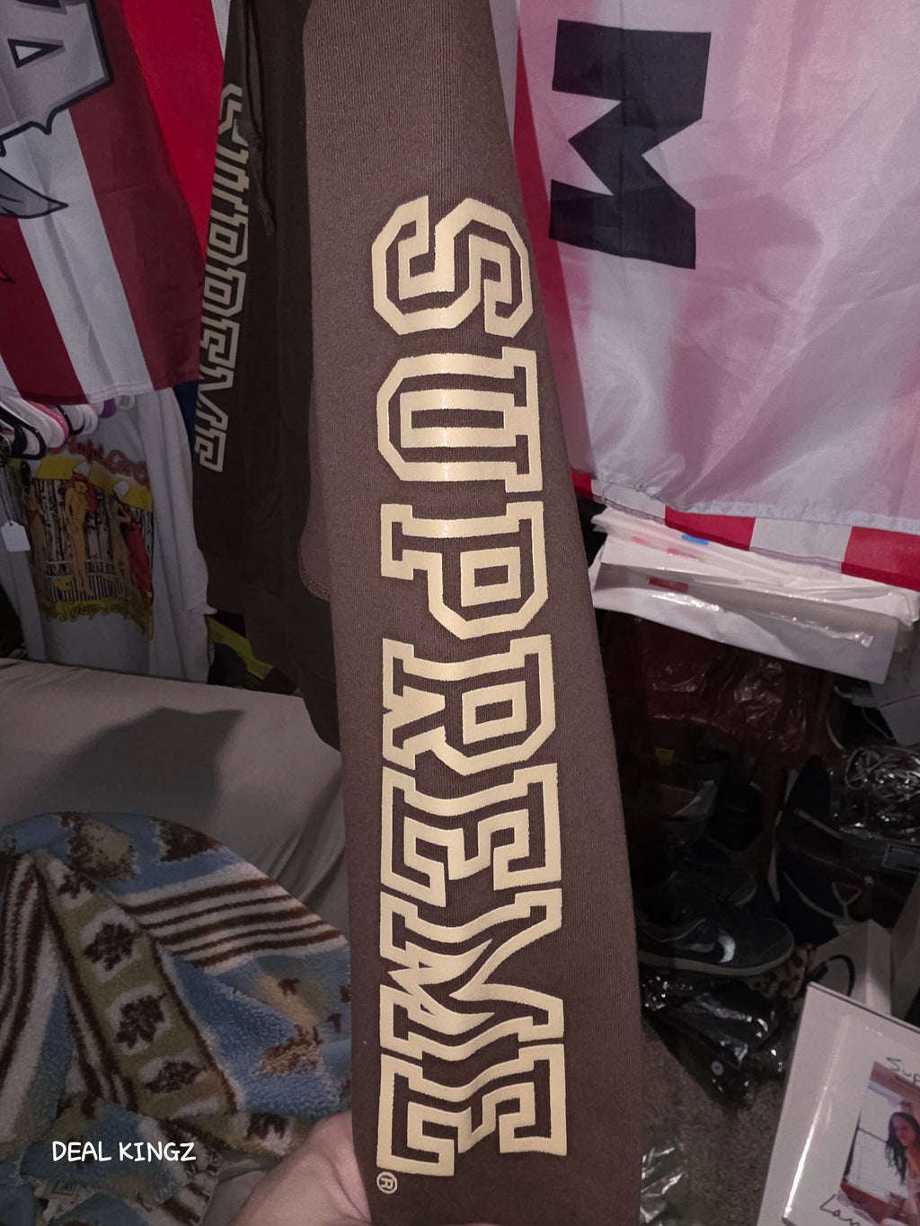 Supreme Collegiate Sleeve Hooded Sweatshirt FW24 Olive Brown S New