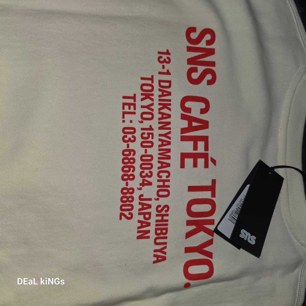 off-white SNS Tokyo Café crewneck sweatshirt featuring red graphic text on the back BRAND NEW 💯% AUTHENTIC