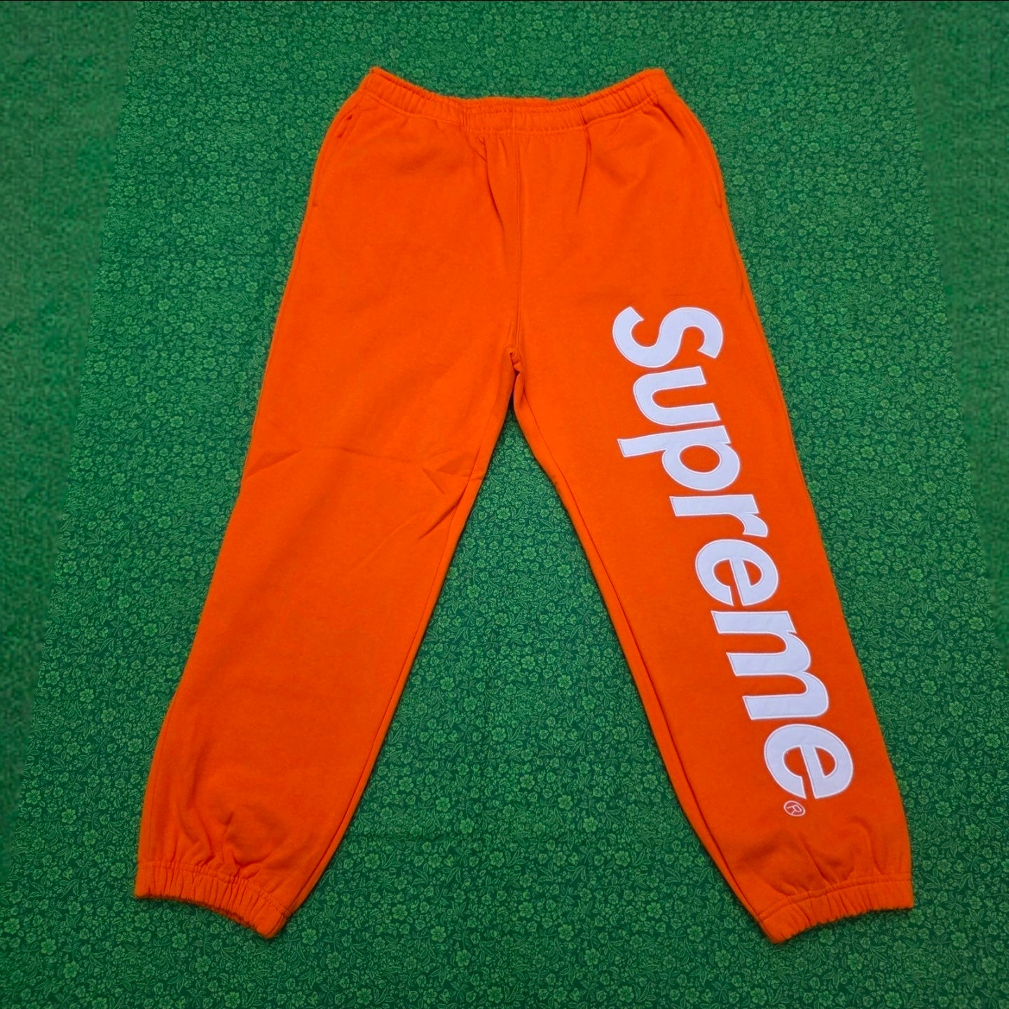 Supreme Satin Appliqué Sweatpants in Bright Orange