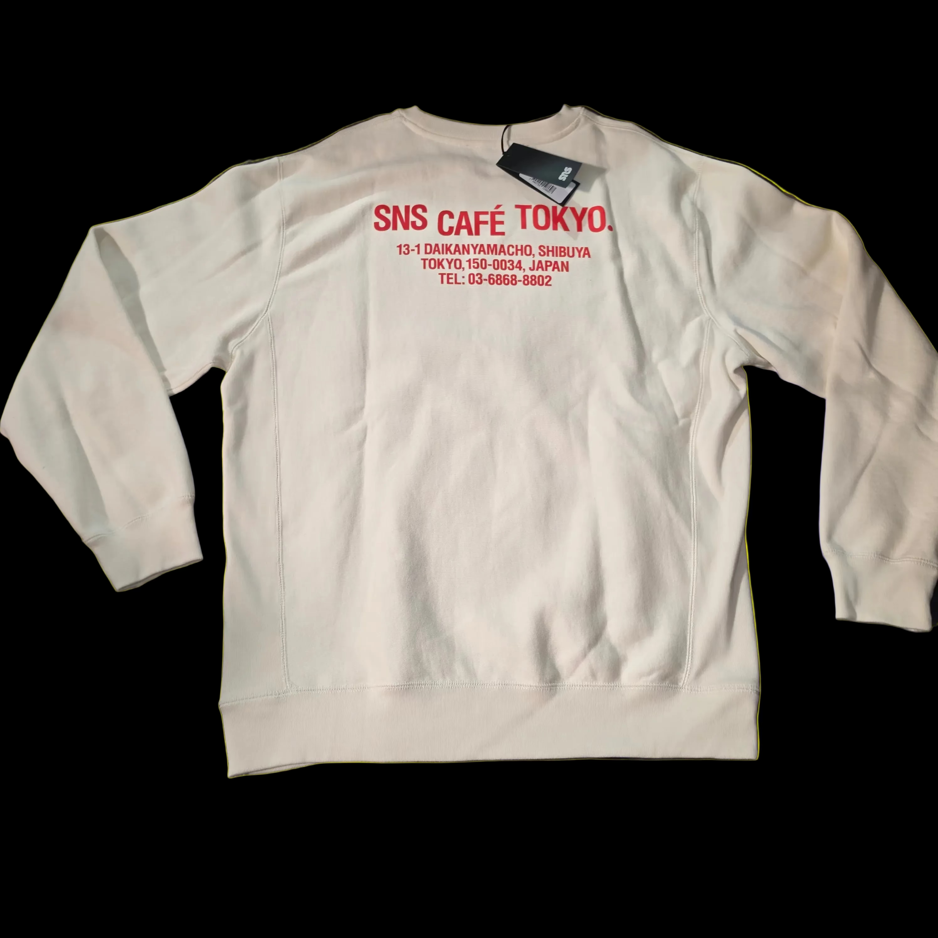 off-white SNS Tokyo Café crewneck sweatshirt featuring red graphic text on the back BRAND NEW 💯% AUTHENTIC