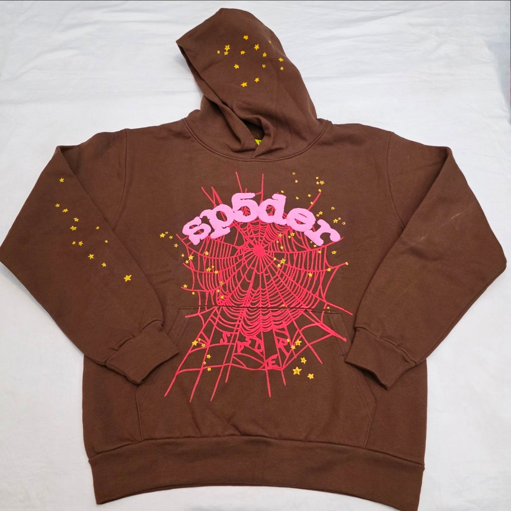 Sp5der Web Hoodie in Brown (specifically from rapper Young Thug's streetwear label SIZE MEDIUM BRAND NEW 💯% AUTHENTIC
