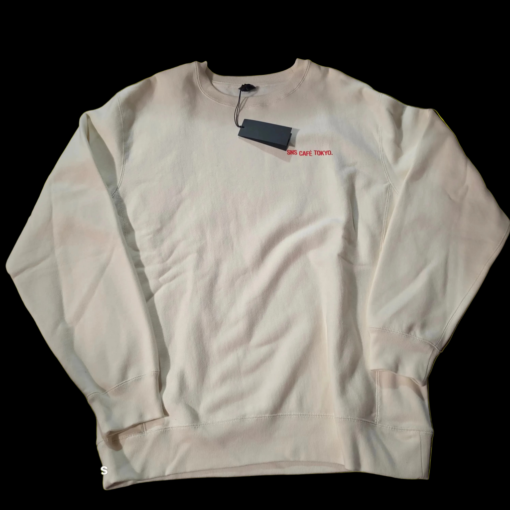 off-white SNS Tokyo Café crewneck sweatshirt featuring red graphic text on the back BRAND NEW 💯% AUTHENTIC