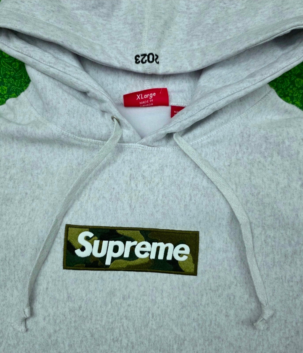 Supreme Box Logo Hooded Sweatshirt in Ash Grey from the Fall/Winter 2023 collection.BRAND NEW 💯% AUTHENTIC