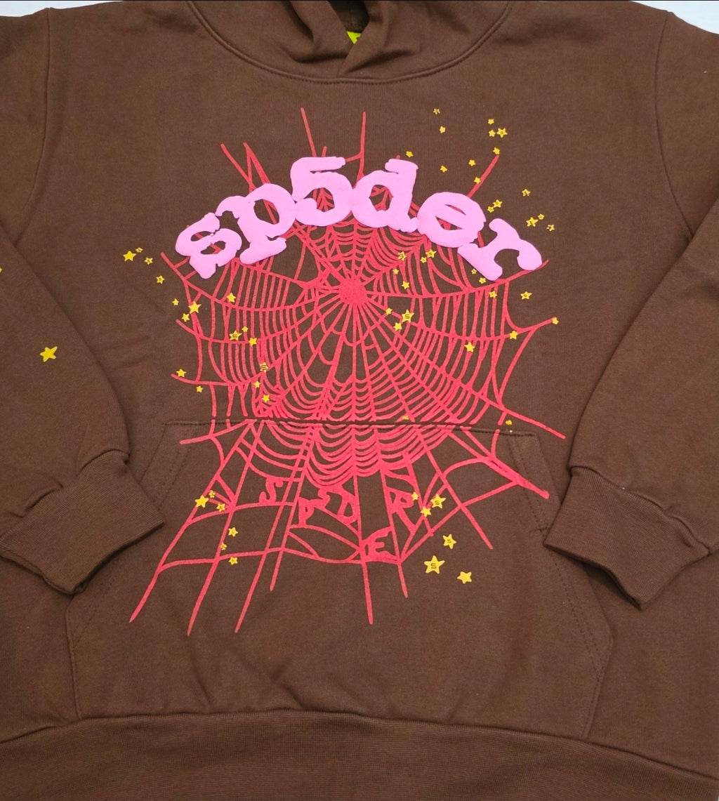 Sp5der Web Hoodie in Brown (specifically from rapper Young Thug's streetwear label SIZE MEDIUM BRAND NEW 💯% AUTHENTIC