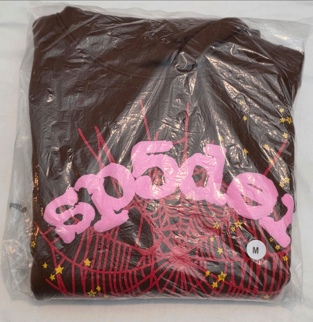 Sp5der Web Hoodie in Brown (specifically from rapper Young Thug's streetwear label SIZE MEDIUM BRAND NEW 💯% AUTHENTIC