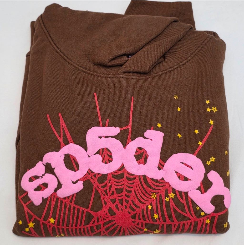 Sp5der Web Hoodie in Brown (specifically from rapper Young Thug's streetwear label SIZE MEDIUM BRAND NEW 💯% AUTHENTIC