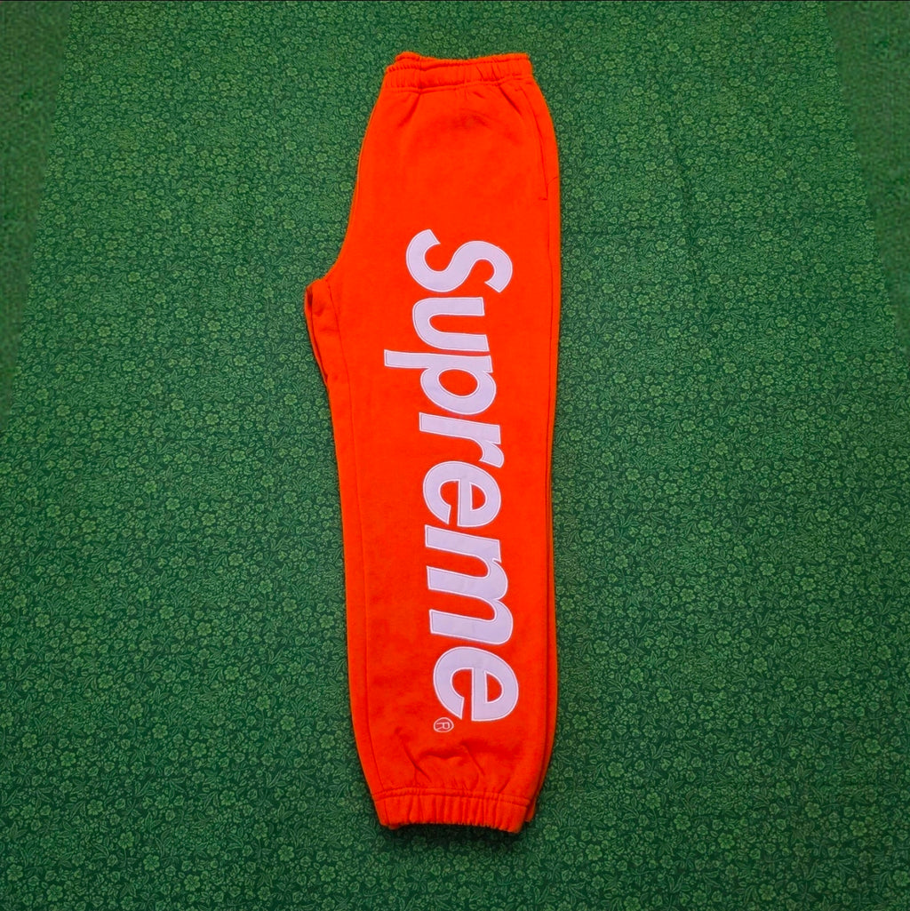 Supreme Satin Appliqué Sweatpants in Bright Orange