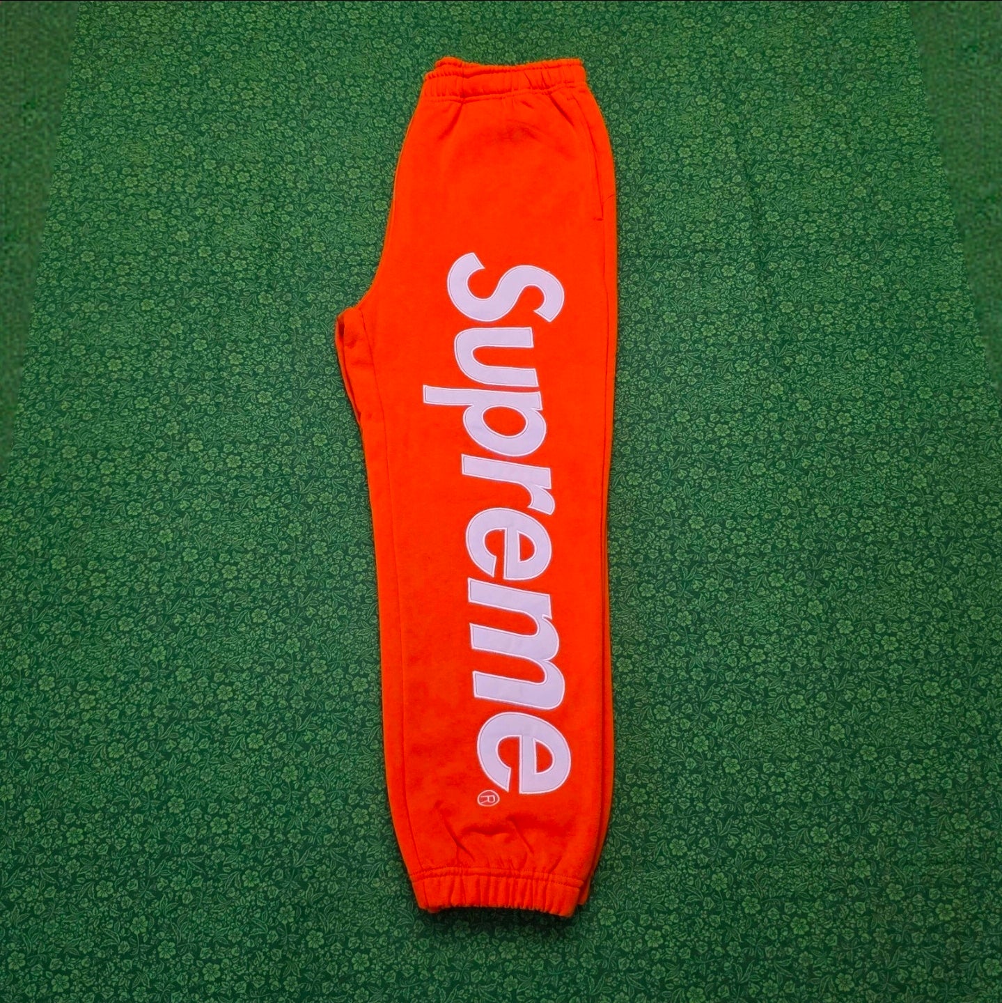 Supreme Satin Appliqué Sweatpants in Bright Orange