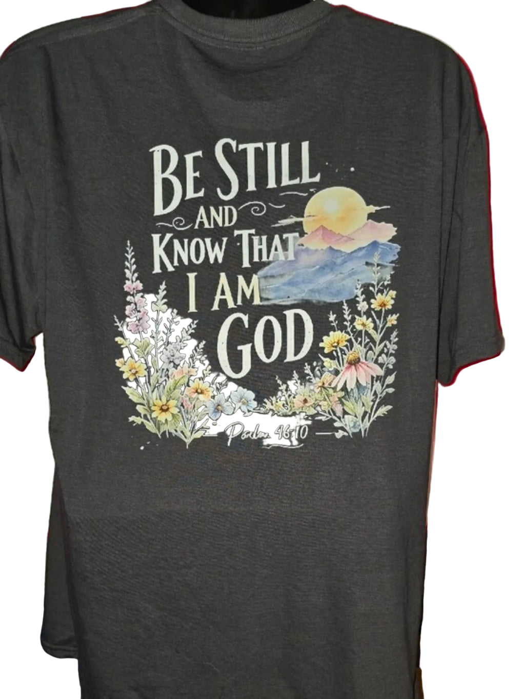Woman's Oversized XL Charcoal 'Be Still' Floral Psalm Short Sleeve Tee