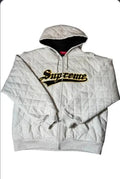 Supreme Quilted Zip-Up Hoodie – Ash Grey, Size XL