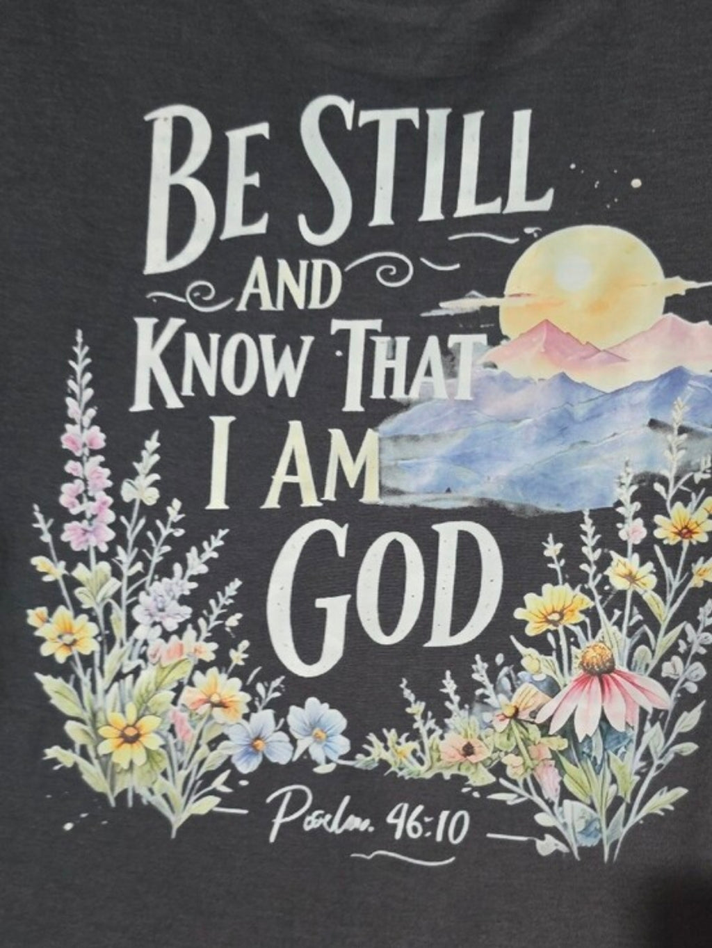 Woman's Oversized XL Charcoal 'Be Still' Floral Psalm Short Sleeve Tee