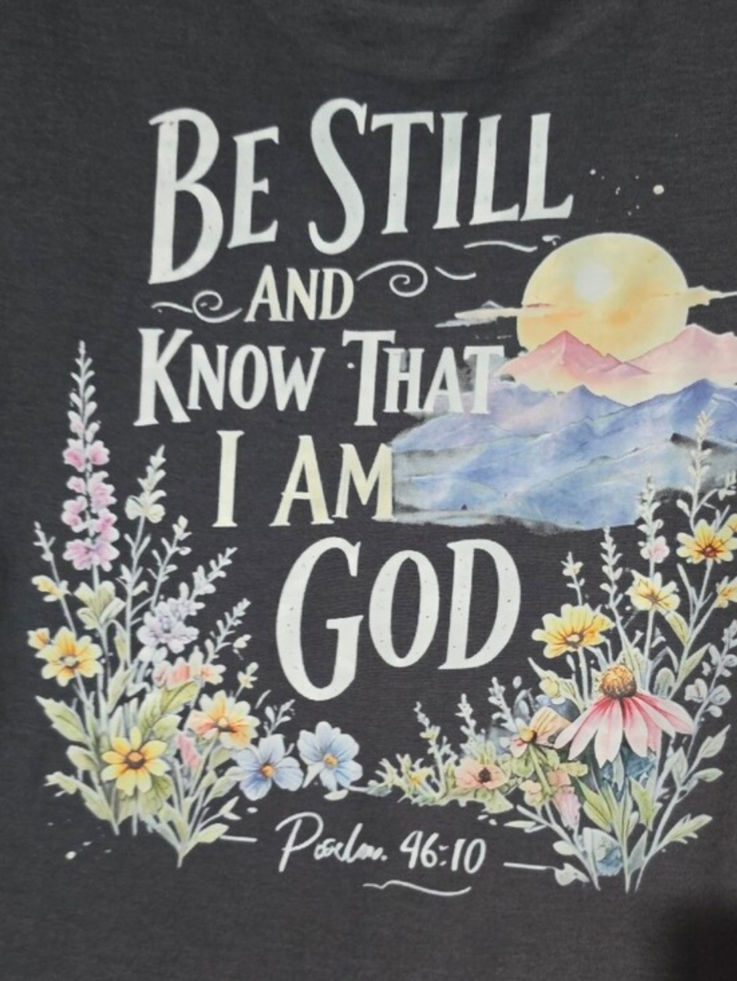 Woman's Oversized XL Charcoal 'Be Still' Floral Psalm Short Sleeve Tee