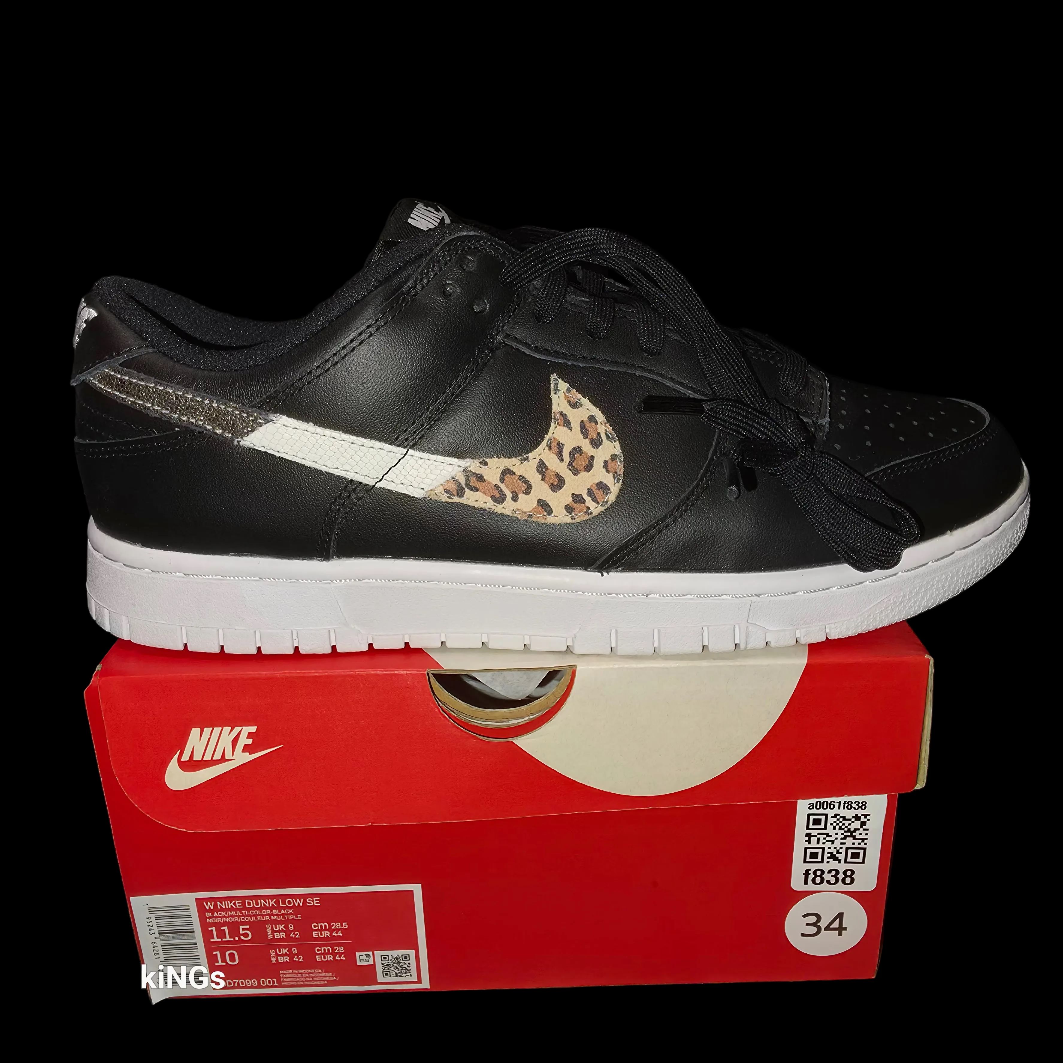 WMNS Nike Dunk Low SE "Primal Black" sneakers featuring distinct animal print Swooshes.BRAND NEW 💯% AUTHENTIC