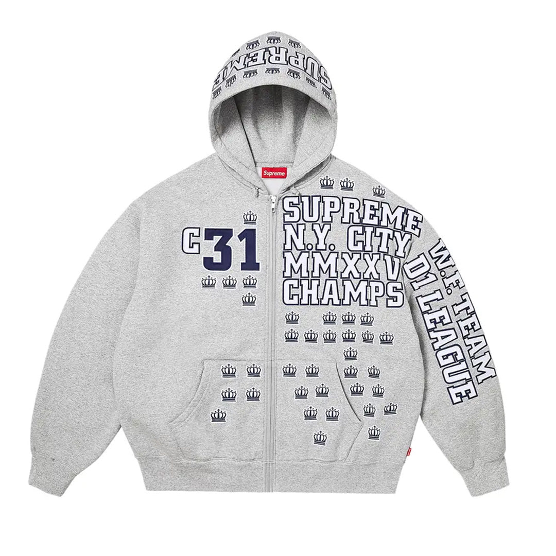 Supreme League Champs Zip Up Hooded Sweatshirt FW25 Heather Grey XL New